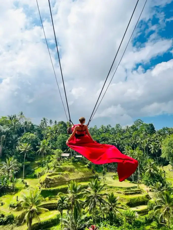Columpio de Bali sobre los arrozales